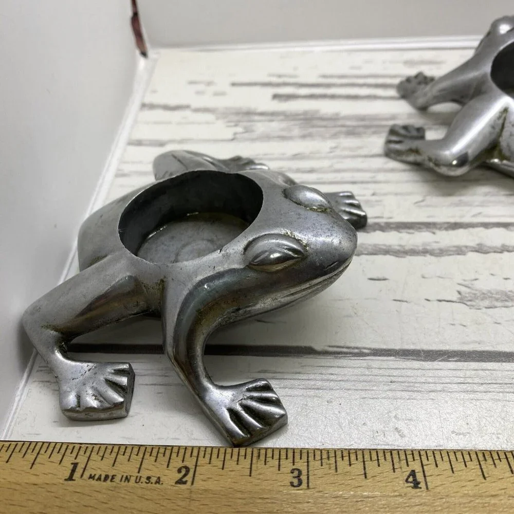 Restoration Hardware Lot 3 Frog Tea Light Candle Holder Aluminum Silver Chrome